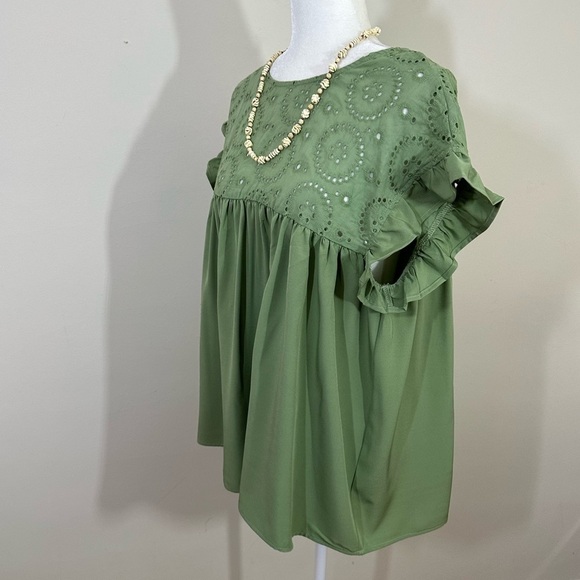 Shein sz med tunic boho style slightly oversized green with eyelet umpire waist - Picture 8 of 14